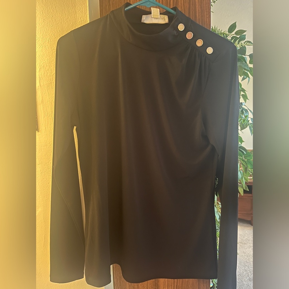 MICHAEL Michael Kors Black Button Neck Top